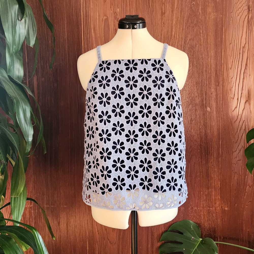 Anthropologie Maeve Quinn Floral Eyelet Blue Trapeze Tank Top 8